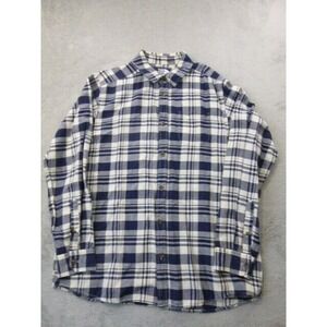 The North Face Shirt‎ Mens Size XL Blue Plaid Button Up Linen Blend Long Sleeve